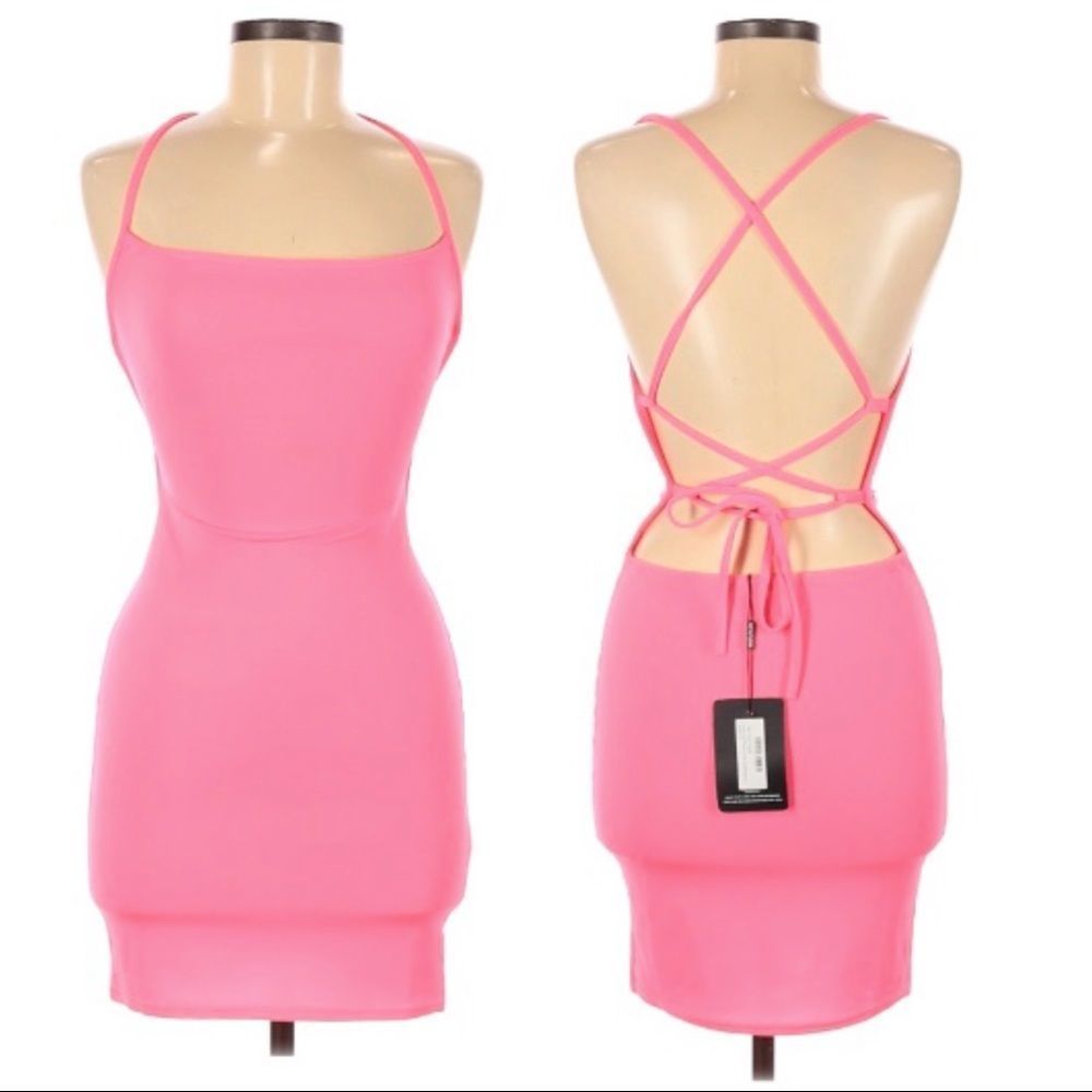 PrettyLittleThing | Pink Tie Mini Dress